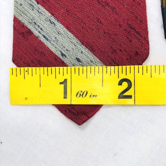 Beau Brummell Ties 2 Vtg Slim Skinny Striped Silk Rayon Red Brown Vegas Preppy - Picture 9 of 12